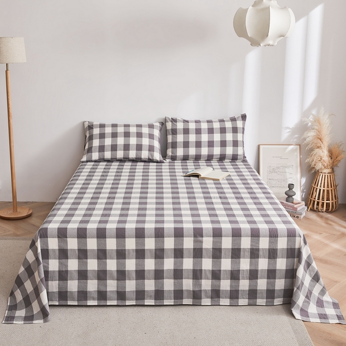 91家纺网 家纺一手货源 找家纺 雅萱家纺 2024新款雅萱-色织全棉水洗棉床单 床单-日和-大棕格