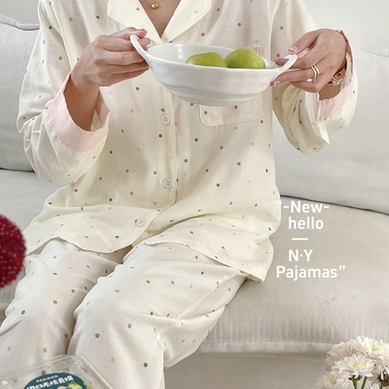纽约生活2024新款软软糯糯的双层纱睡衣 彩色波点