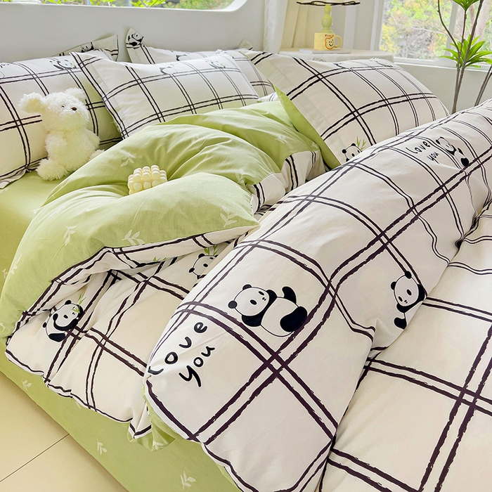 91家纺网 家纺一手货源 找家纺 暖芯优选 204新款直播爆款全棉-ins印花系列四件套纯棉三件套床单床笠 趣味熊猫