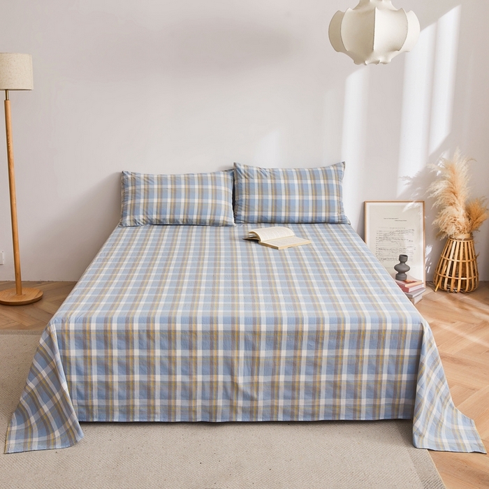 91家纺网 家纺一手货源 找家纺 雅萱家纺 2024新款雅萱-色织全棉水洗棉床单 床单-意境-兰星格