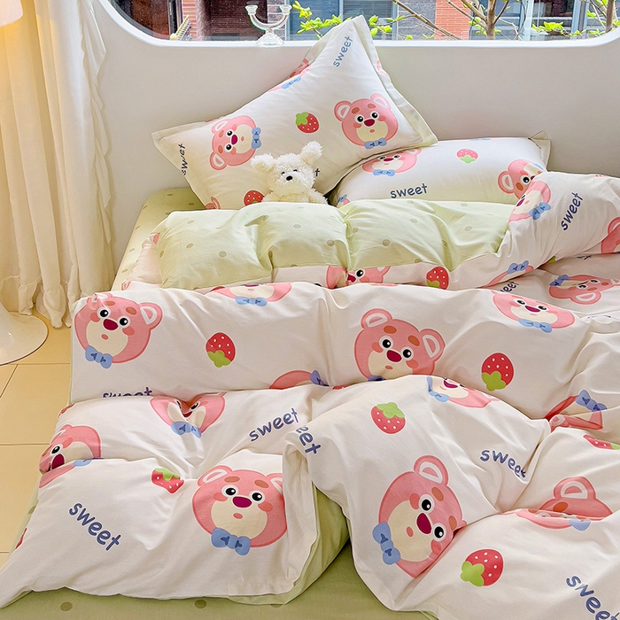 91家纺网 家纺一手货源 找家纺 暖芯优选 204新款直播爆款全棉-ins印花系列四件套纯棉三件套床单床笠 萌小新