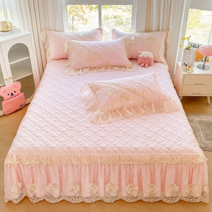 91家纺网 家纺一手货源 找家纺 罗艺轩 2024新款公主风水洗棉夹棉单床裙-浪漫满屋床 浪漫满屋-少女粉