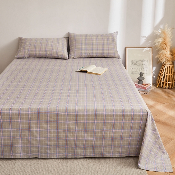 91家纺网 家纺一手货源 找家纺 雅萱家纺 2024新款雅萱-色织全棉水洗棉床单 床单-小格-棕