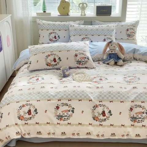 91家纺网 家纺一手货源 找家纺 清雅福 2024新款全棉13372小清新四件套和单品系列第四季 维西兔