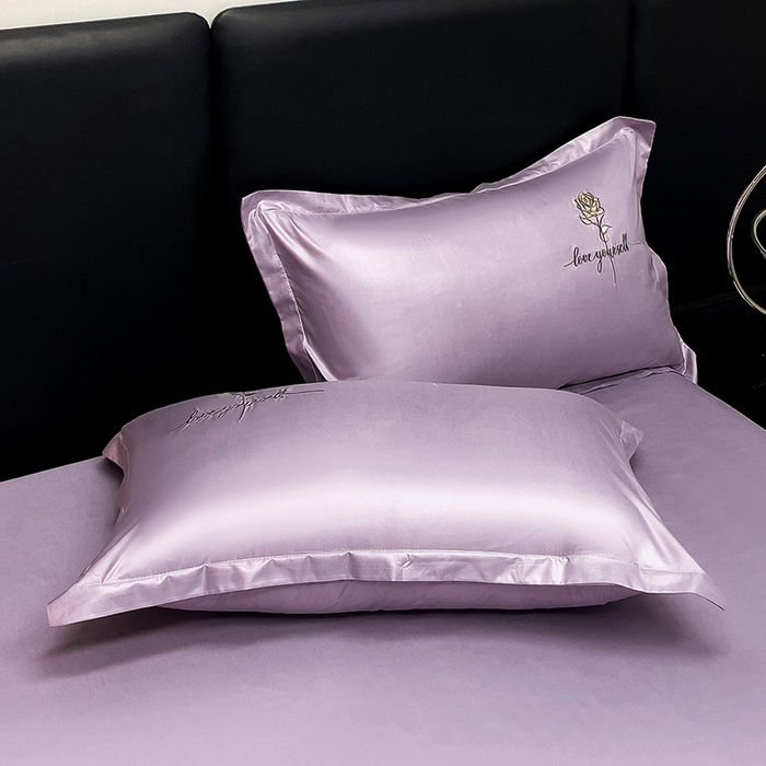 91家纺网 家纺一手货源 找家纺 宜家坊 2024春夏新品水洗天丝棉轻奢刺绣四件套水洗真丝冰丝-芸伊 紫