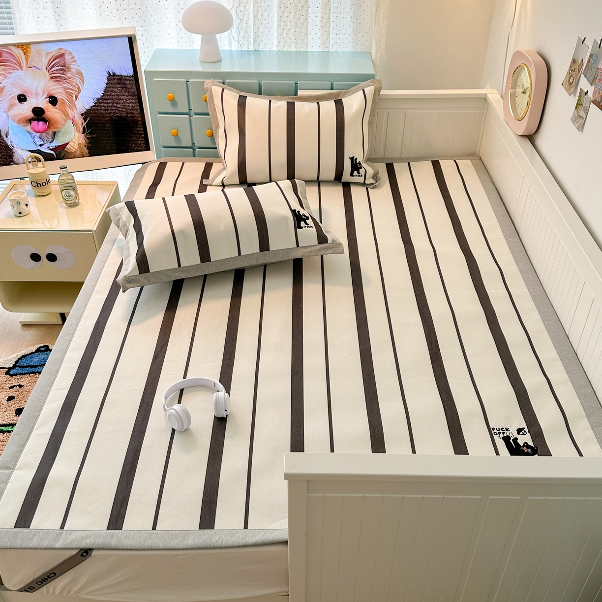 91家纺网 家纺一手货源 找家纺 昔可家纺 2024新款印花绣花冰丝席平席款 顽皮猫