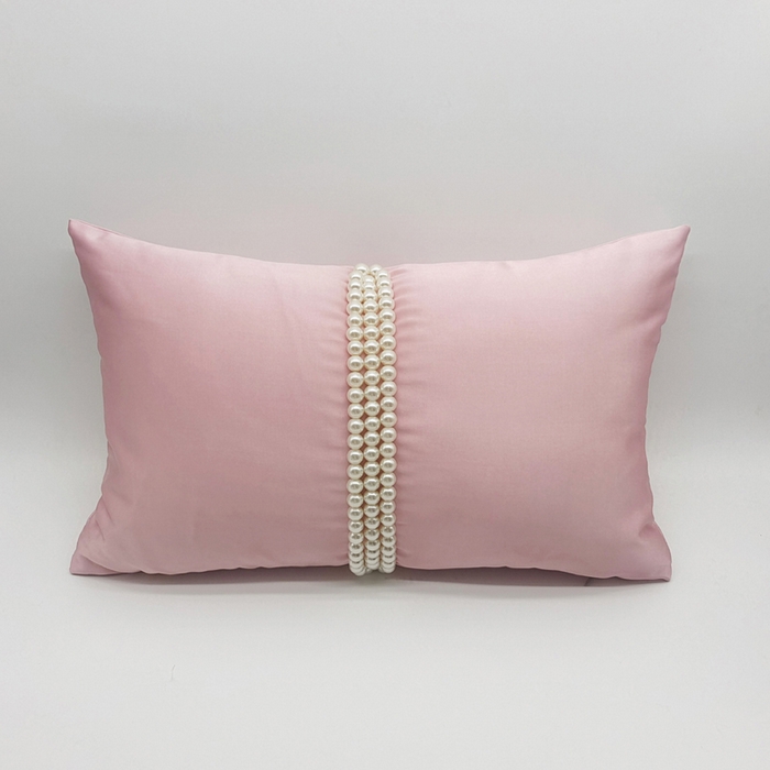 91家纺网 家纺一手货源 找家纺 澜屿 禅丝高精密大珍珠工艺小抱枕头枕芯腰靠枕 粉色