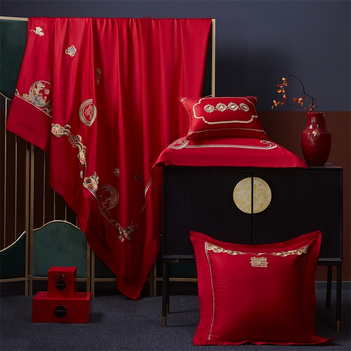 91家纺网 家纺一手货源 找家纺 高大尚婚庆馆 2025新款60s长绒棉轻奢（床裙款）婚庆四件套 浪漫婚约