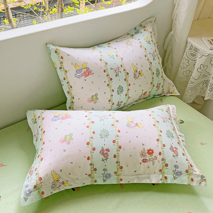 91家纺网 家纺一手货源 找家纺 暖芯优选 204新款直播爆款全棉-ins印花系列四件套纯棉三件套床单床笠 恋爱小兔