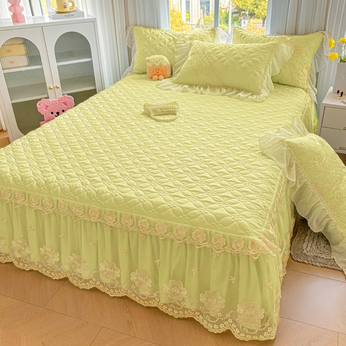 91家纺网 家纺一手货源 找家纺 罗艺轩 2024新款公主风水洗棉夹棉单床裙-浪漫满屋床 浪漫满屋-元气绿