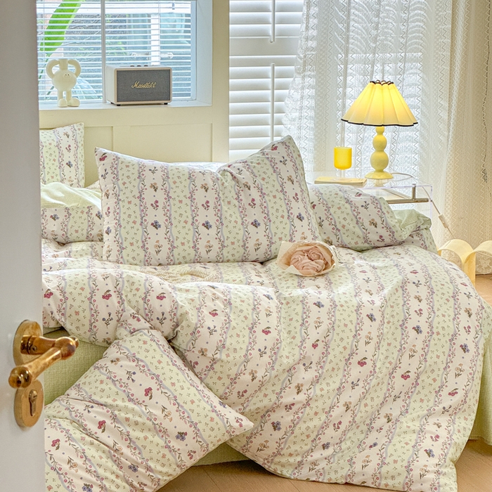 91家纺网 家纺一手货源 找家纺 清雅福 2024新款全棉13372小清新四件套和单品系列第四季 夏日春天