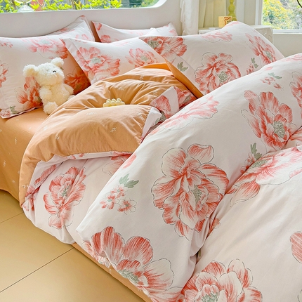 91家纺网 家纺一手货源 找家纺 暖芯优选 204新款直播爆款全棉-ins印花系列四件套纯棉三件套床单床笠 牡丹花开