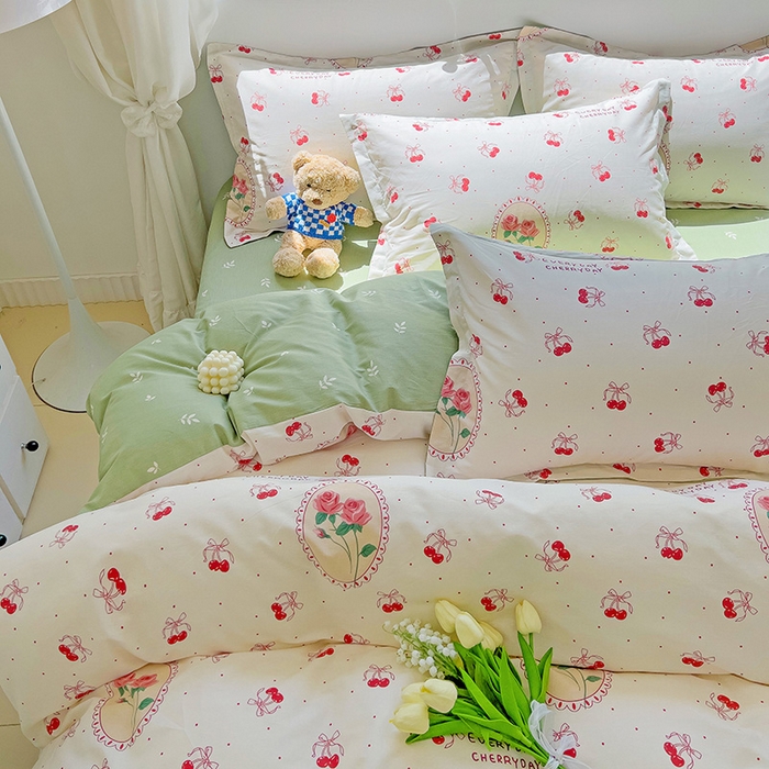 91家纺网 家纺一手货源 找家纺 暖芯优选 204新款直播爆款全棉-ins印花系列四件套纯棉三件套床单床笠 白日玫瑰