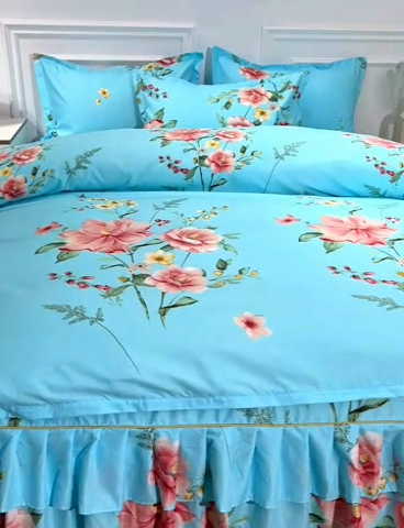 91家纺网 家纺一手货源 找家纺 小雨家纺 2026新款芦荟棉床裙四件套 碧玉佳人-兰