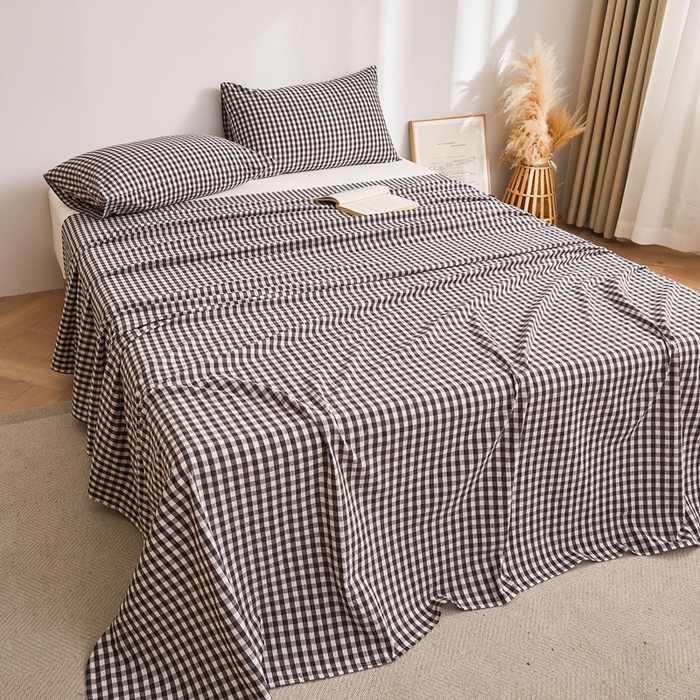 91家纺网 家纺一手货源 找家纺 雅萱家纺 2024新款雅萱-色织全棉水洗棉床单 床单-小黑格