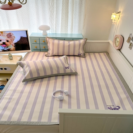 昔可家纺 2024新款印花绣花冰丝席平席款 波点紫猫