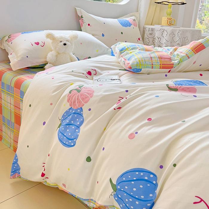 91家纺网 家纺一手货源 找家纺 暖芯优选 204新款直播爆款全棉-ins印花系列四件套纯棉三件套床单床笠 奶油南瓜