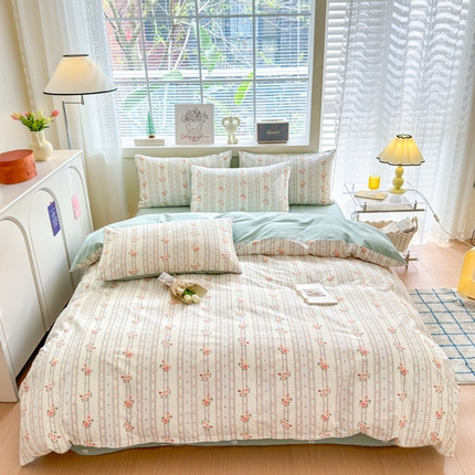 91家纺网 家纺一手货源 找家纺 清雅福 2024新款全棉13372小清新四件套和单品系列第四季 彩娜日记