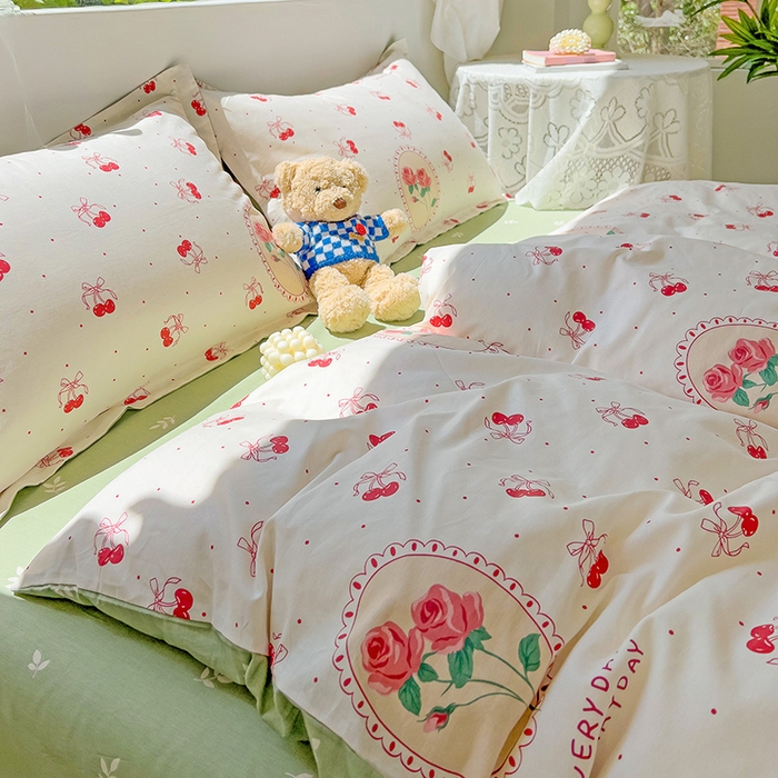 91家纺网 家纺一手货源 找家纺 暖芯优选 204新款直播爆款全棉-ins印花系列四件套纯棉三件套床单床笠 白日玫瑰