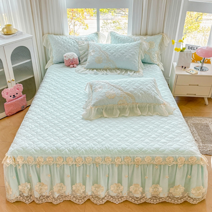 91家纺网 家纺一手货源 找家纺 罗艺轩 2024新款公主风水洗棉夹棉单床裙-浪漫满屋床 浪漫满屋-海盐蓝