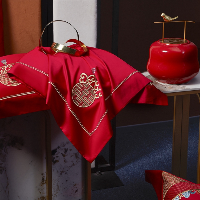 91家纺网 家纺一手货源 找家纺 高大尚婚庆馆 2025新款60s长绒棉轻奢（床裙款）婚庆四件套 龙凤贺彩