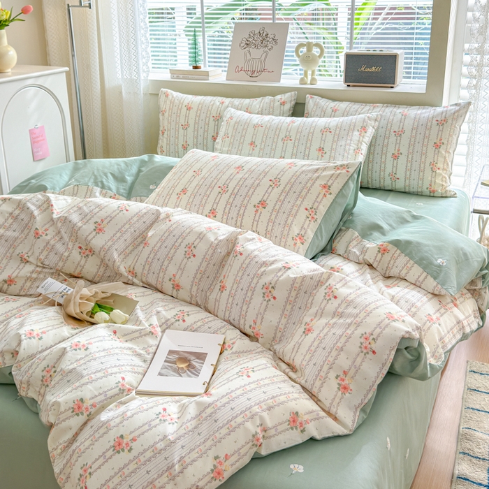 91家纺网 家纺一手货源 找家纺 清雅福 2024新款全棉13372小清新四件套和单品系列第四季 彩娜日记