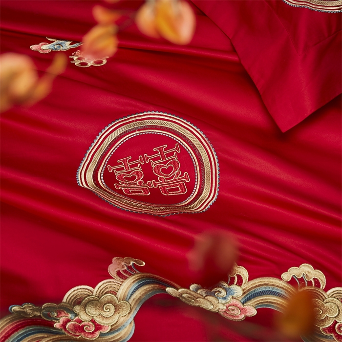 91家纺网 家纺一手货源 找家纺 高大尚婚庆馆 2025新款60s长绒棉轻奢（床裙款）婚庆四件套 浪漫婚约