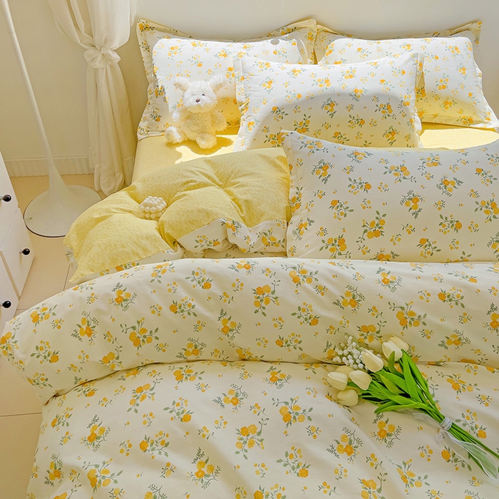 91家纺网 家纺一手货源 找家纺 暖芯优选 204新款直播爆款全棉-ins印花系列四件套纯棉三件套床单床笠 花间沐