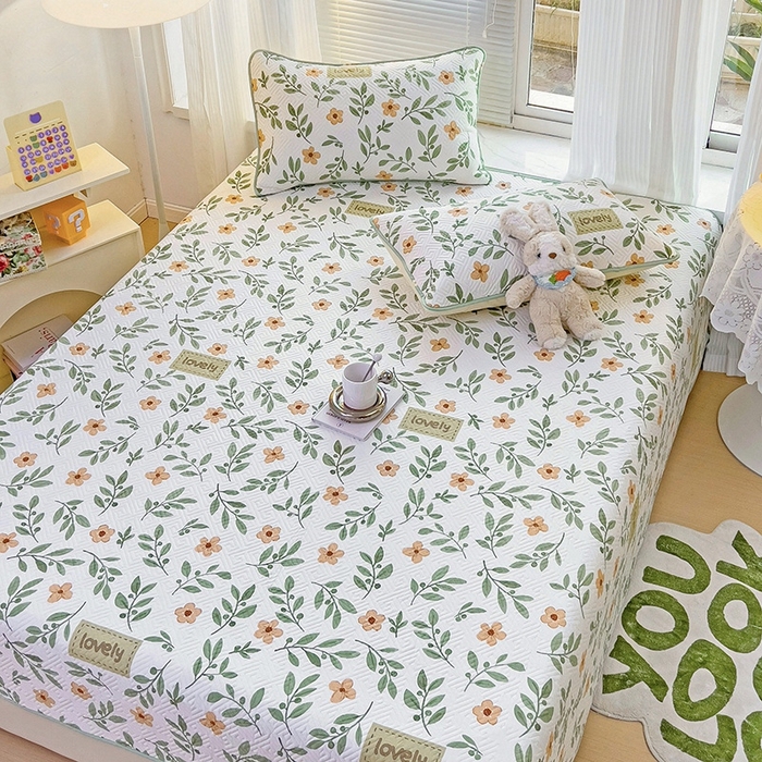 91家纺网 家纺一手货源 找家纺 羽爱家纺 2025新款A类双面全棉印花床盖套件 清新