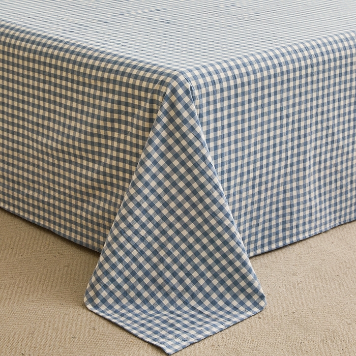 91家纺网 家纺一手货源 找家纺 雅萱家纺 2024新款雅萱-色织全棉水洗棉床单 床单-小格-蓝