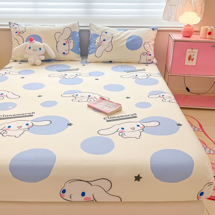 91家纺网 家纺一手货源 找家纺 金爱家 2024新款纯棉小版单品床笠 床笠款-波点玉桂狗