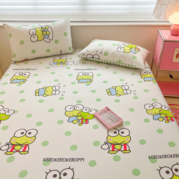 91家纺网 家纺一手货源 找家纺 金爱家 2024新款纯棉小版单品床笠 床笠款-清新青蛙