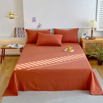 91家纺网 家纺一手货源 找家纺 （总）春皖家纺 2024新款全棉双层纱纯色双拼套件单品系列-床单款