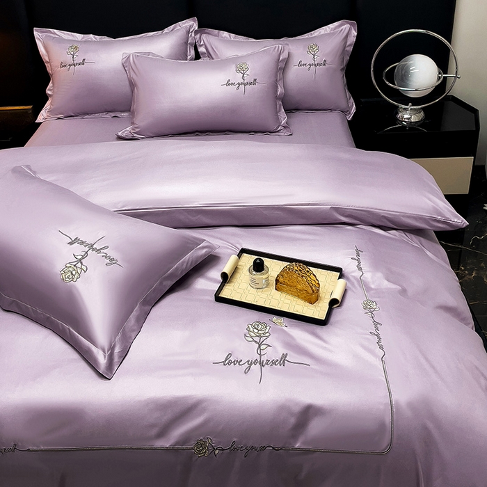 91家纺网 家纺一手货源 找家纺 宜家坊 2024春夏新品水洗天丝棉轻奢刺绣四件套水洗真丝冰丝-芸伊 紫