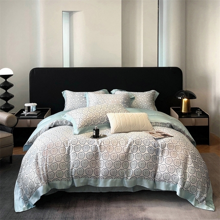 91家纺网 家纺一手货源 找家纺 佳汐蓝家纺 2024新款60支兰精天丝数码印花四件套 汐雯 蓝