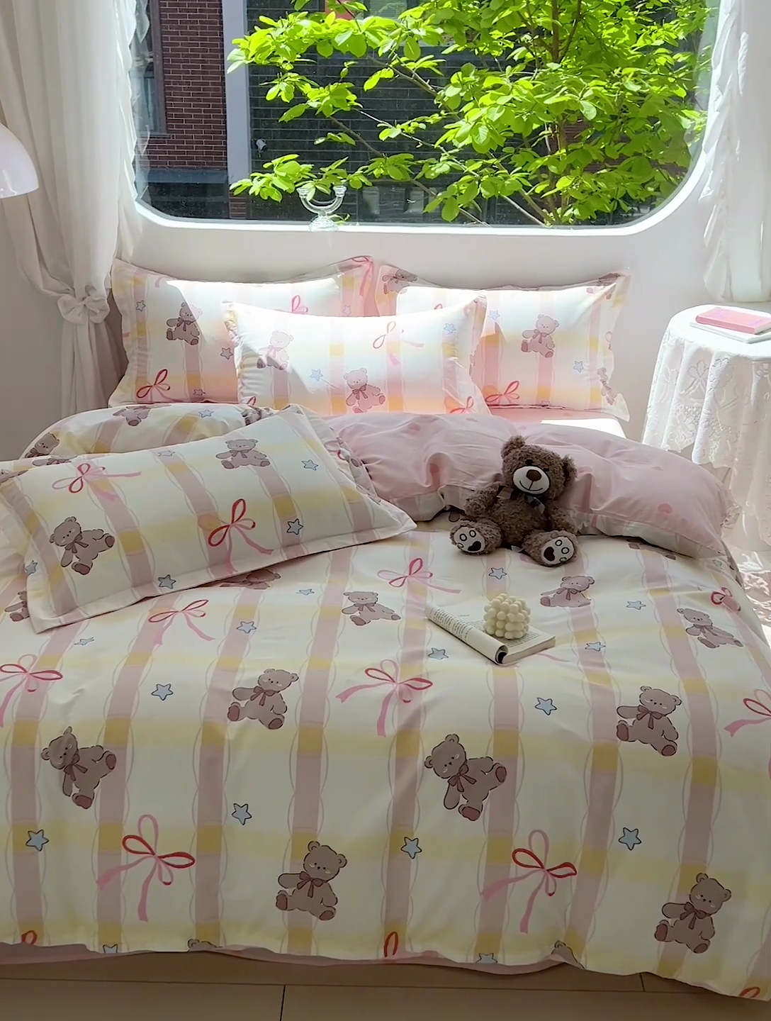 91家纺网 家纺一手货源 找家纺 暖芯优选 204新款直播爆款全棉-ins印花系列四件套纯棉三件套床单床笠 布偶熊