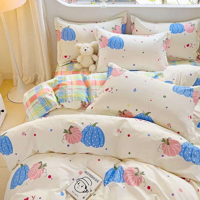 91家纺网 家纺一手货源 找家纺 暖芯优选 204新款直播爆款全棉-ins印花系列四件套纯棉三件套床单床笠 奶油南瓜