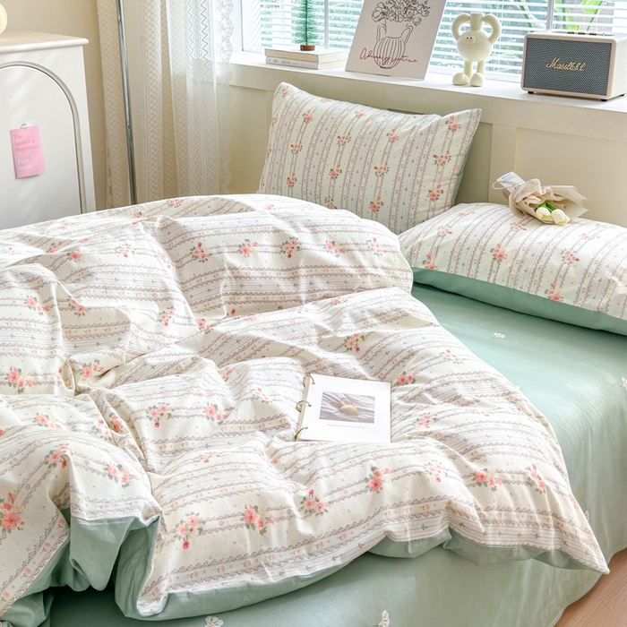 91家纺网 家纺一手货源 找家纺 清雅福 2024新款全棉13372小清新四件套和单品系列第四季 彩娜日记