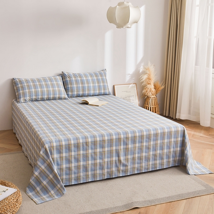 91家纺网 家纺一手货源 找家纺 雅萱家纺 2024新款雅萱-色织全棉水洗棉床单 床单-意境-兰星格