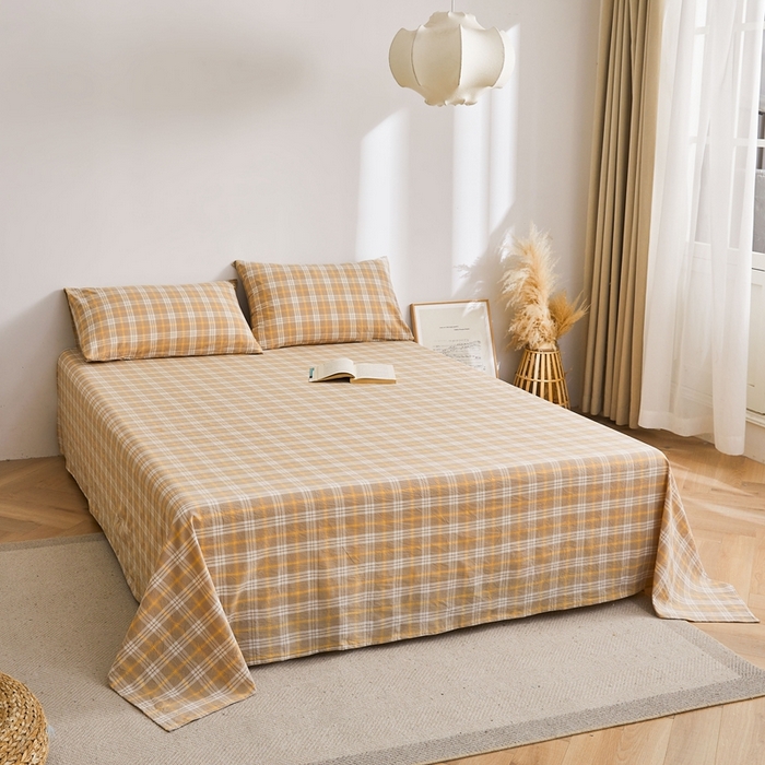 91家纺网 家纺一手货源 找家纺 雅萱家纺 2024新款雅萱-色织全棉水洗棉床单 床单-意境-卡其