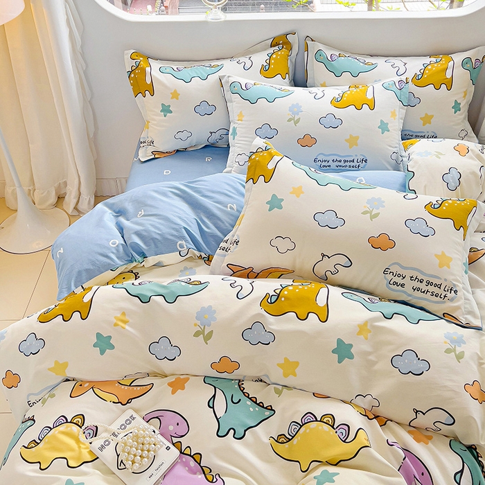 91家纺网 家纺一手货源 找家纺 暖芯优选 204新款直播爆款全棉-ins印花系列四件套纯棉三件套床单床笠 飞龙世纪