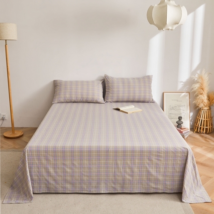 雅萱家纺 2024新款雅萱-色织全棉水洗棉床单 床单-小格-棕