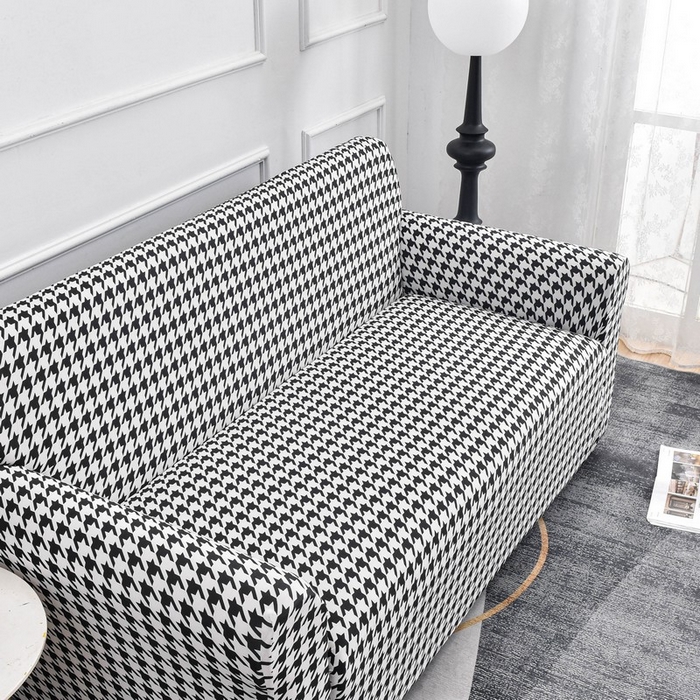 91家纺网 家纺一手货源 找家纺 兴妮雅家纺 2024新款三人位沙发套黑白千鸟格