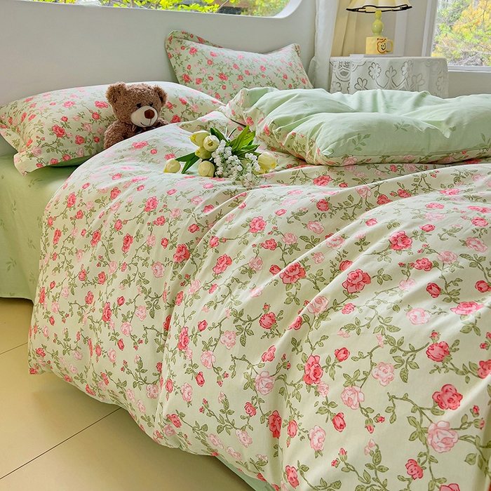 91家纺网 家纺一手货源 找家纺 暖芯优选 204新款直播爆款全棉-ins印花系列四件套纯棉三件套床单床笠 初恋旋律