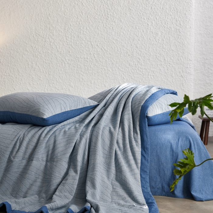 91家纺网 家纺一手货源 找家纺 （总）2024新款色织双层纱提花波浪三系列夏被及夏被四件套--乱纹波浪