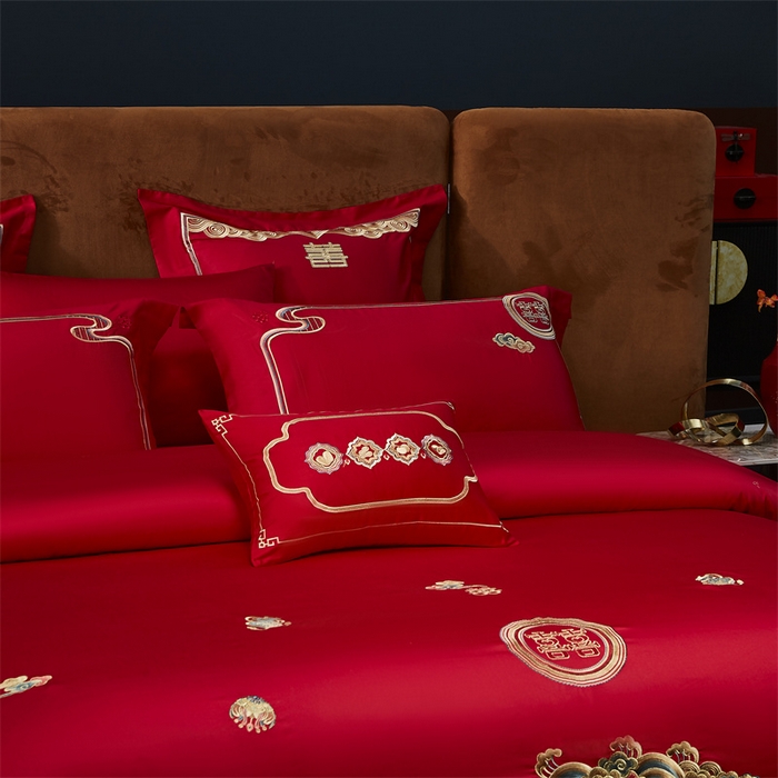 91家纺网 家纺一手货源 找家纺 高大尚婚庆馆 2025新款60s长绒棉轻奢（床裙款）婚庆四件套 浪漫婚约