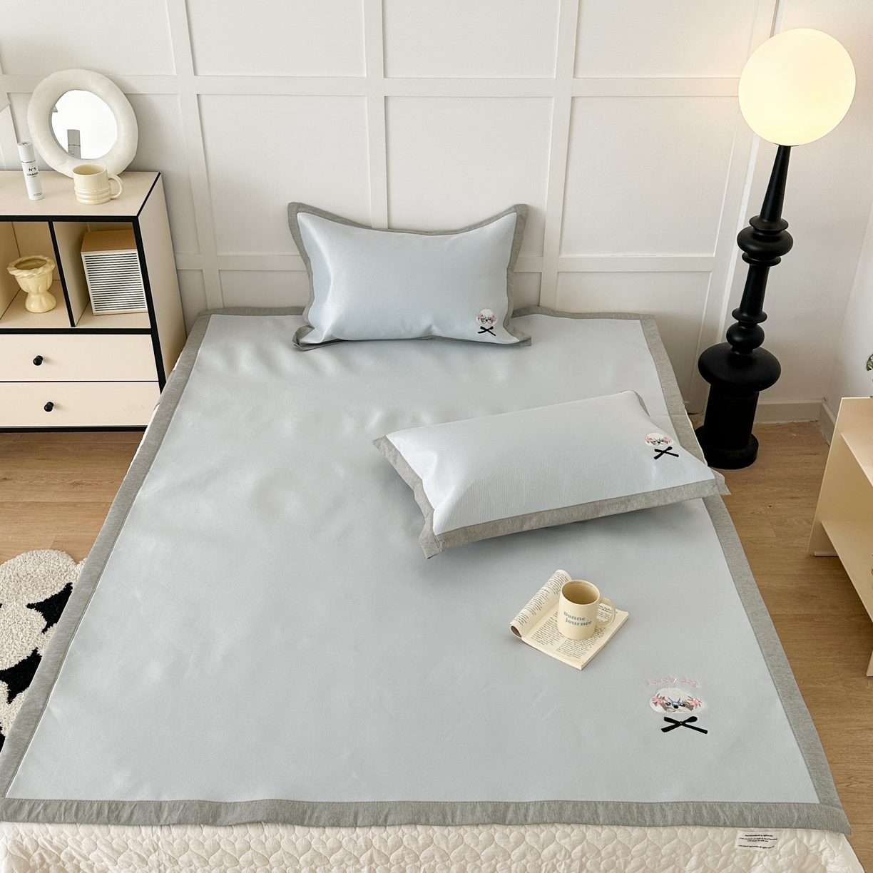 91家纺网 家纺一手货源 找家纺 （总）昔可家纺 2024新款纯色绣花冰丝席平席款