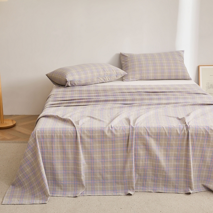 91家纺网 家纺一手货源 找家纺 雅萱家纺 2024新款雅萱-色织全棉水洗棉床单 床单-小格-棕