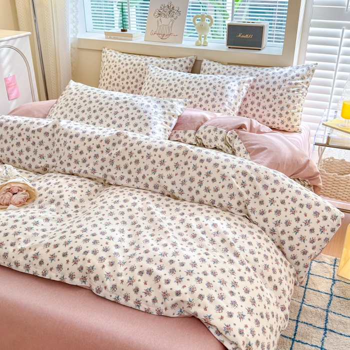 91家纺网 家纺一手货源 找家纺 清雅福 2024新款全棉13372小清新四件套和单品系列第四季 花花酱