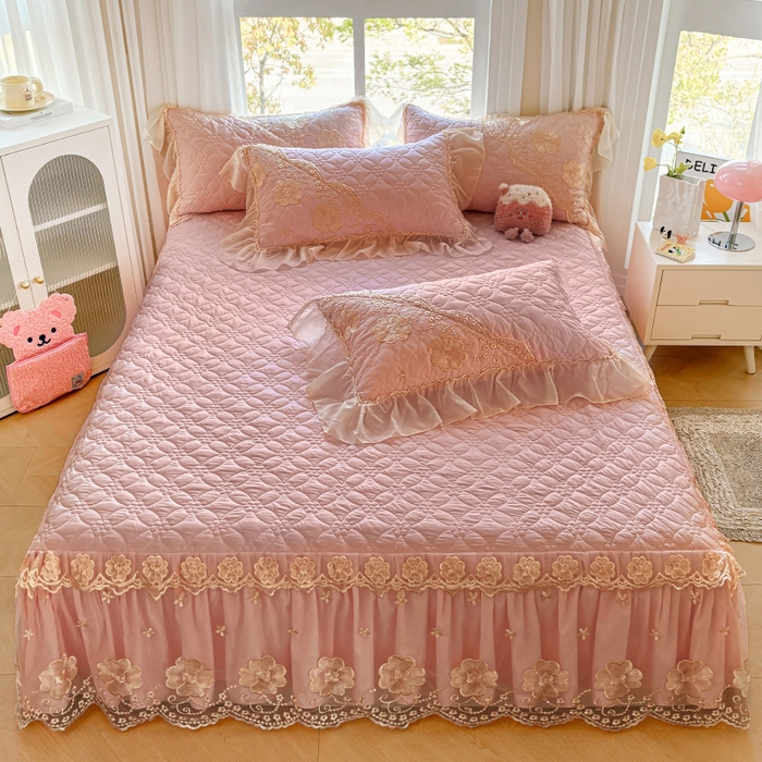 91家纺网 家纺一手货源 找家纺 罗艺轩 2024新款公主风水洗棉夹棉单床裙-浪漫满屋床 浪漫满屋-豆沙